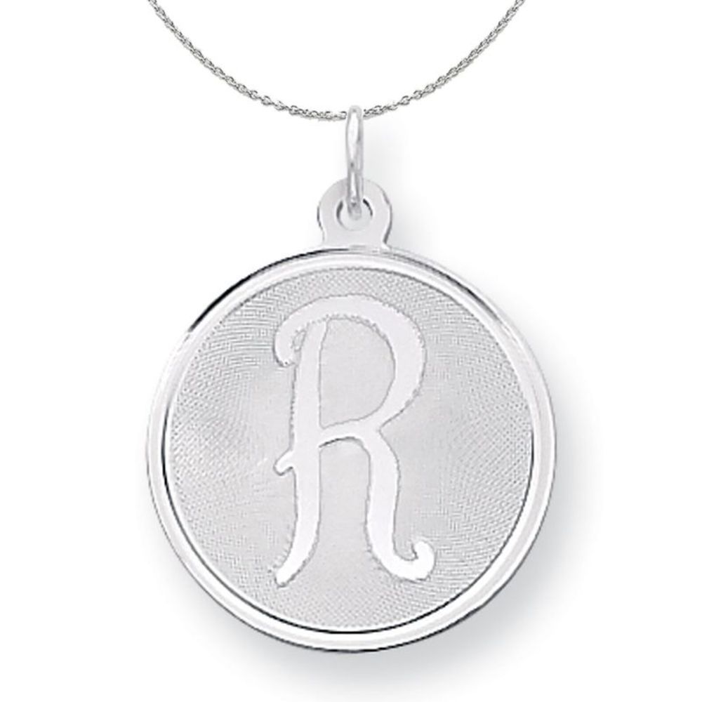 Silver, Makayla Collection, 20mm Disc Initial R Necklace - 16 In